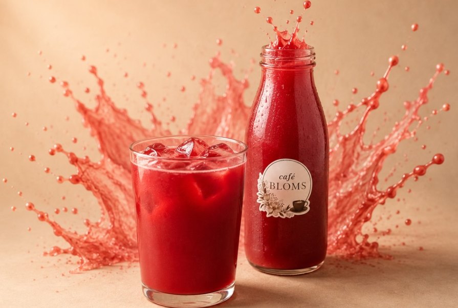Iskold frisklavet juice hos Café Bloms