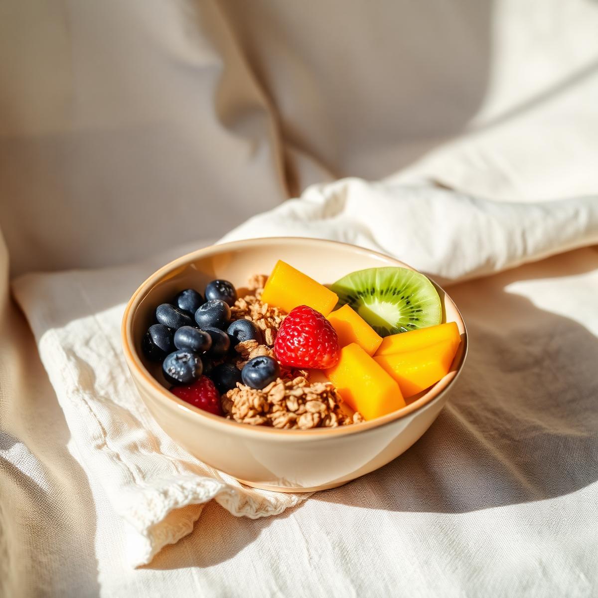 Frisk frugtskål med granola